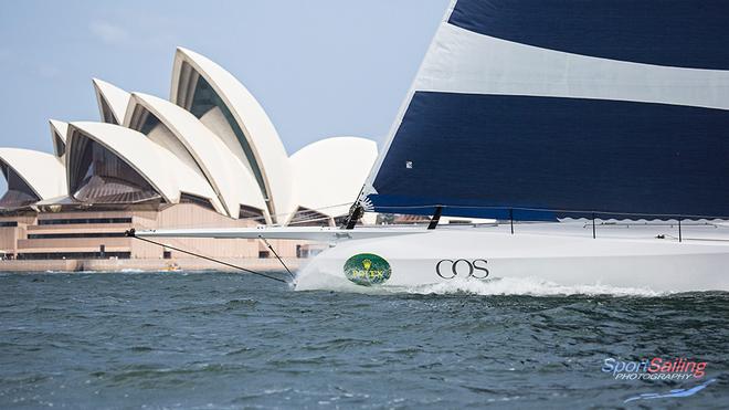 CQS bow and the Sydney Opera House - CQS Media Launch © Beth Morley - Sport Sailing Photography http://www.sportsailingphotography.com